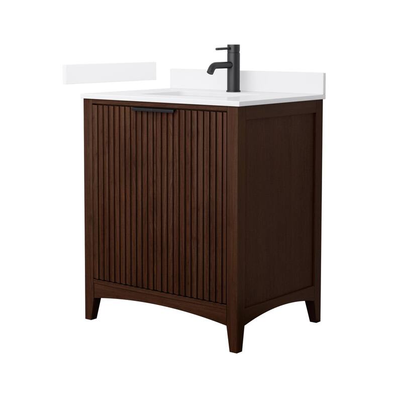 Wyndham Collection WCF9191-30S-QTZ-UNSMXX Palmilla 30" Free Standing - Dark Walnut / White Quartz Top / Matte Black