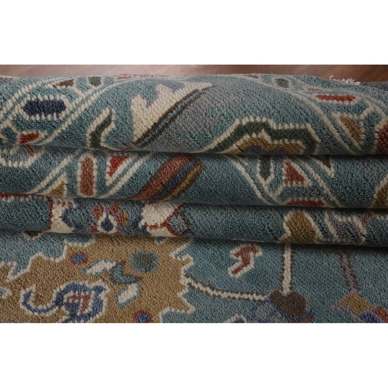 Floral Blue Oushak Oriental Area Rug Hand-Knotted Wool Carpet - 8'1"x 9'11"