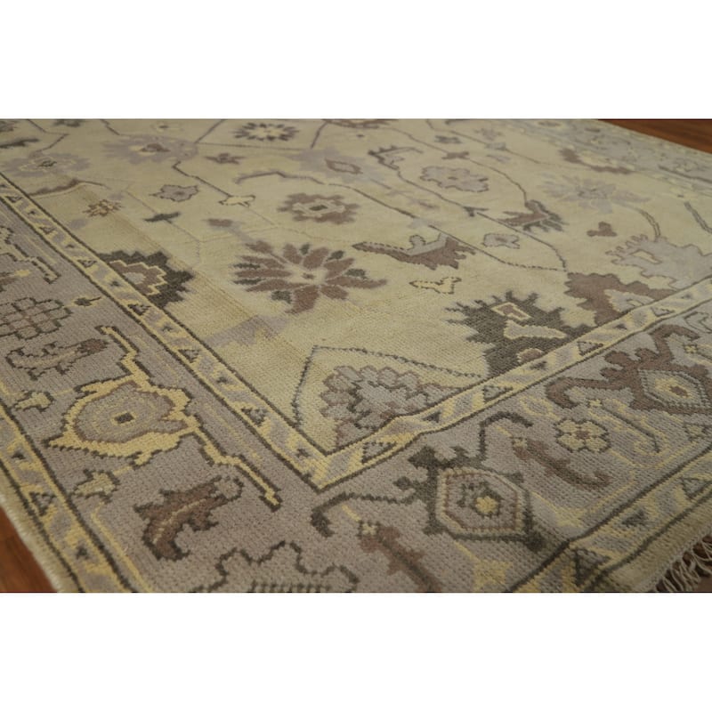 Earth Tone Oushak Indian Area Rug Hand-Knotted Beige Wool Carpet - 6'2" x 8'10" - Ivory/Beige - 6'2" x 8'10"