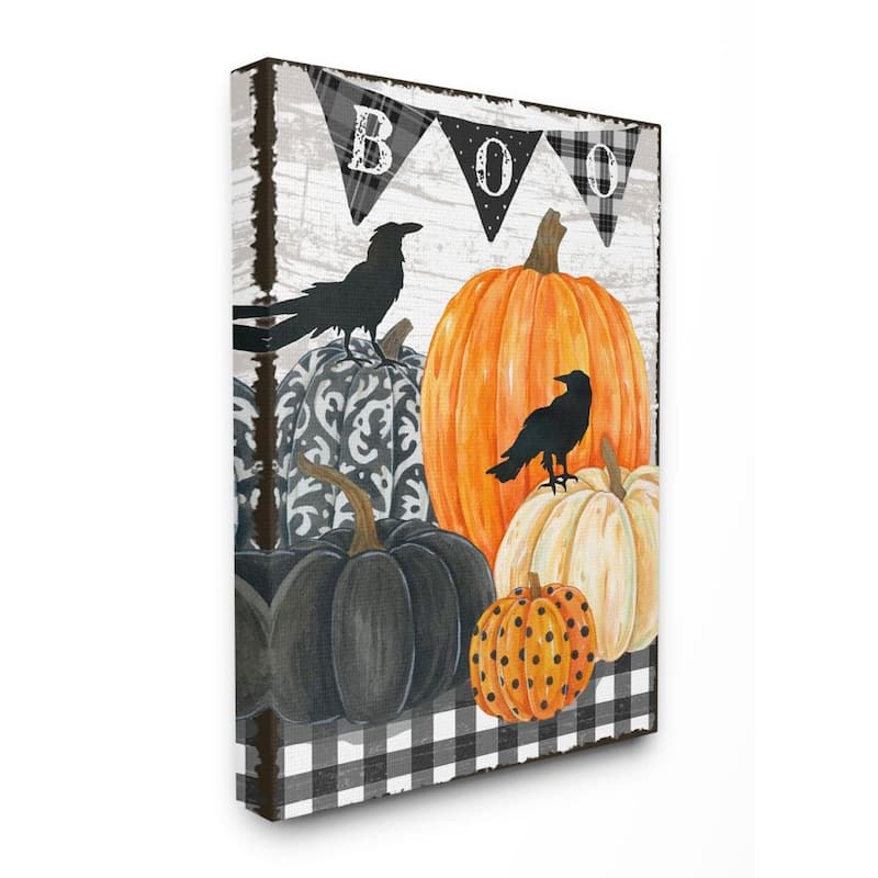 Stupell Whimsical Halloween Scene Farm Table Pumpkin Crows Canvas Wall Art - 24 x 30