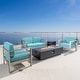 preview thumbnail 3 of 46, Cape Coral 5-piece Outdoor Fire Pit Chat Set by Christopher Knight Home Canvas Aruba Sunbrella