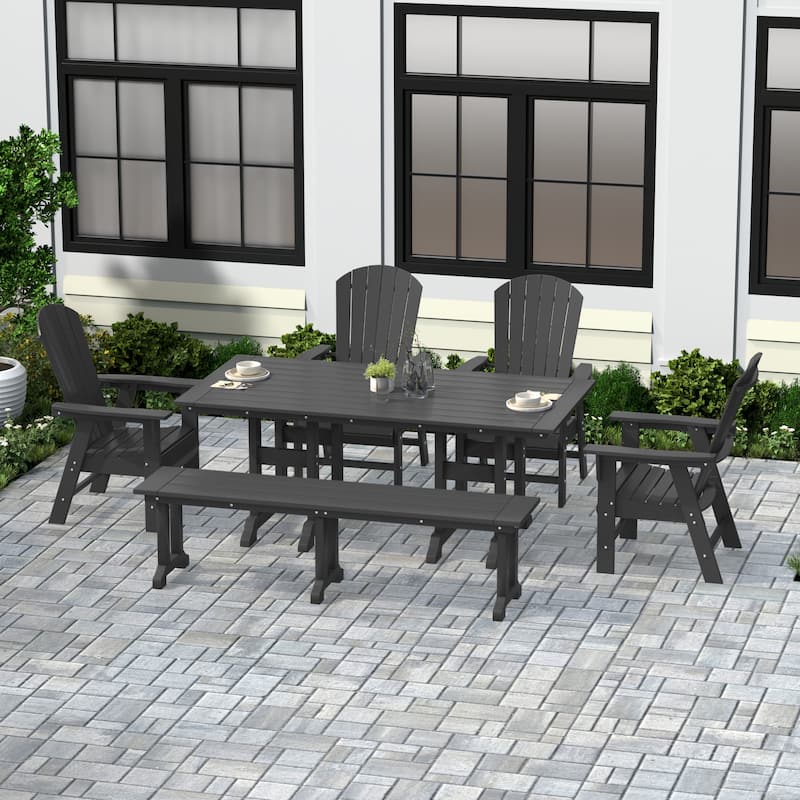Altura 6-Piece Rectangular Poly Eco-Friendly All Weather Outdoor Dining Set with Bench - Gray