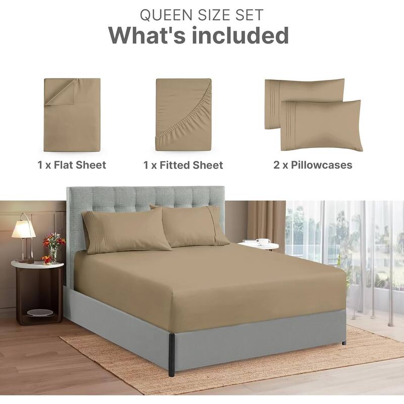 CGK Linens 4 Piece Solid Microfiber Extra Deep Pocket Bed Sheet Set