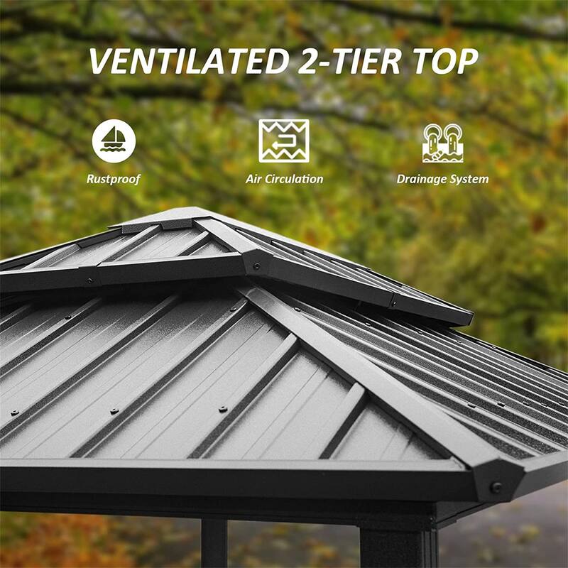 8' × 6' Aluminum BBQ Gazebo with Shelves and Double Roof for Outdoor Patio and Garden