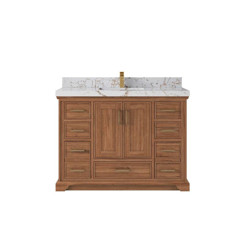 Willow Collections 48 in. W x 22 in. D Charlotte Teak Single Sink Bathroom Solid Teak Vanity with Countertop - 2"Viola Gold - Dark Natural