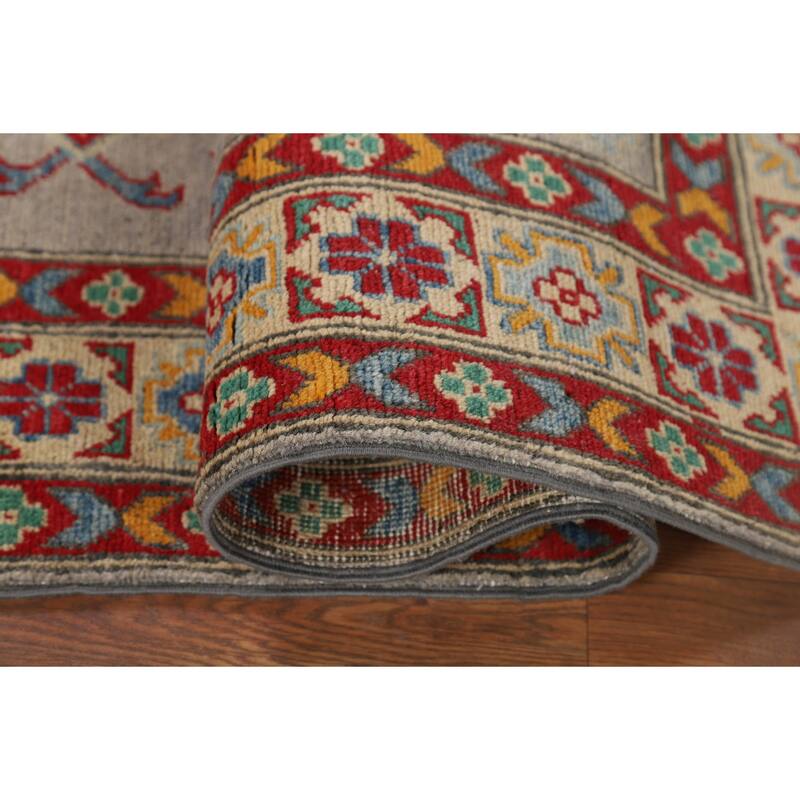 Kazak Oriental Foyer Rug Handmade Grey Wool Carpet - 3'4" x 5'1"