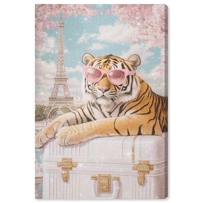 Tiger Luggage Paris Canvas by Art Remedy, Gallery Wrapped