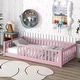 preview thumbnail 28 of 32, Twin Floor Platform Bed with Fence without Door Pink