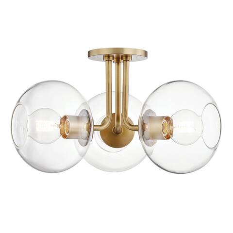 Mitzi by Hudson Valley Margot 3-light Aged Brass Semi Flush, Clear Glass