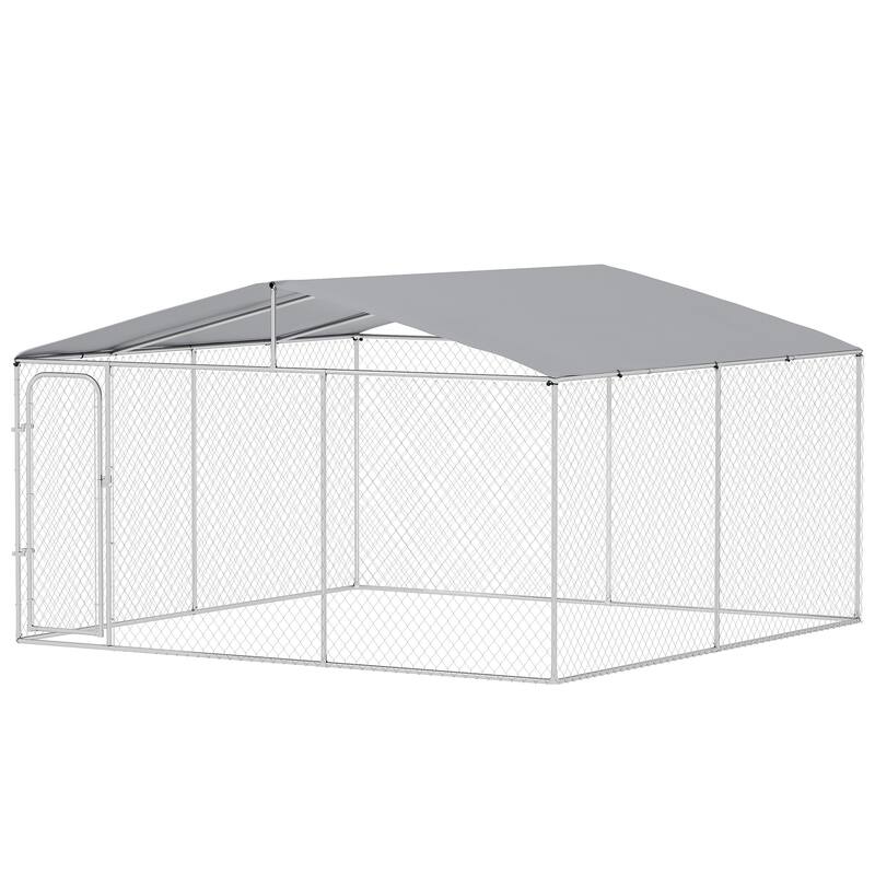 Steel Dog Kennel & Fence with Canopy (157.5" x 157.5" x 91.25")