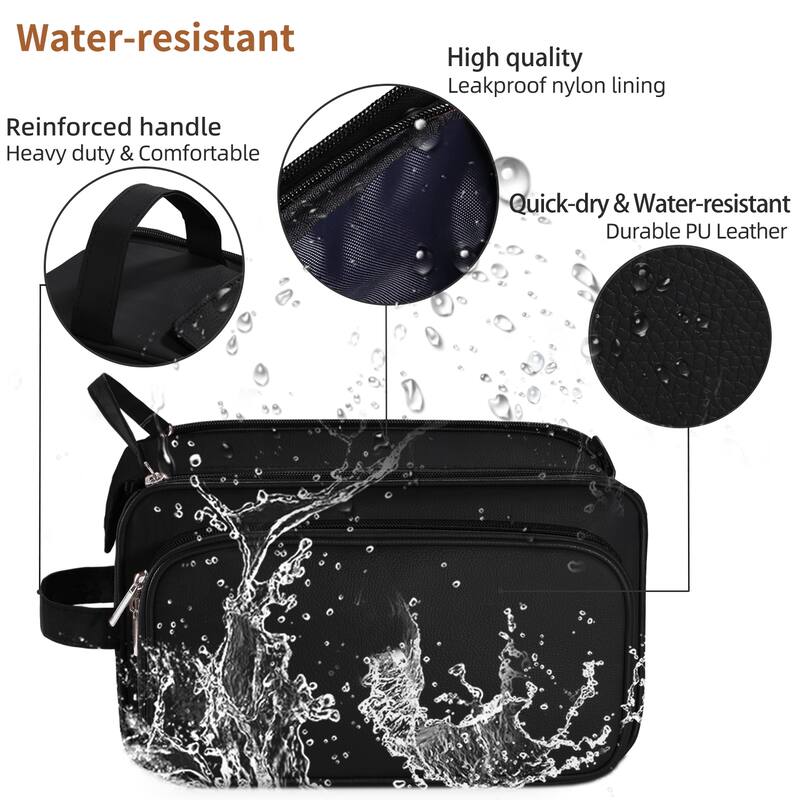 PU Leather Toiletry Bag for Men - Water-Resistant Travel Dopp Kit for Grooming, Shaving, Cosmetics & Accessories