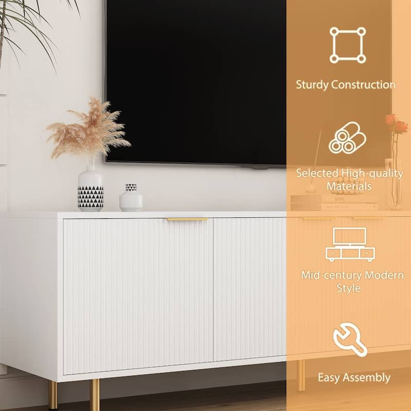 White TV Stand Fluted 68" with Power Outlet,Entertainment Center with Storage Doors,TV Console Media Cabinet,for 55+ Inch TV