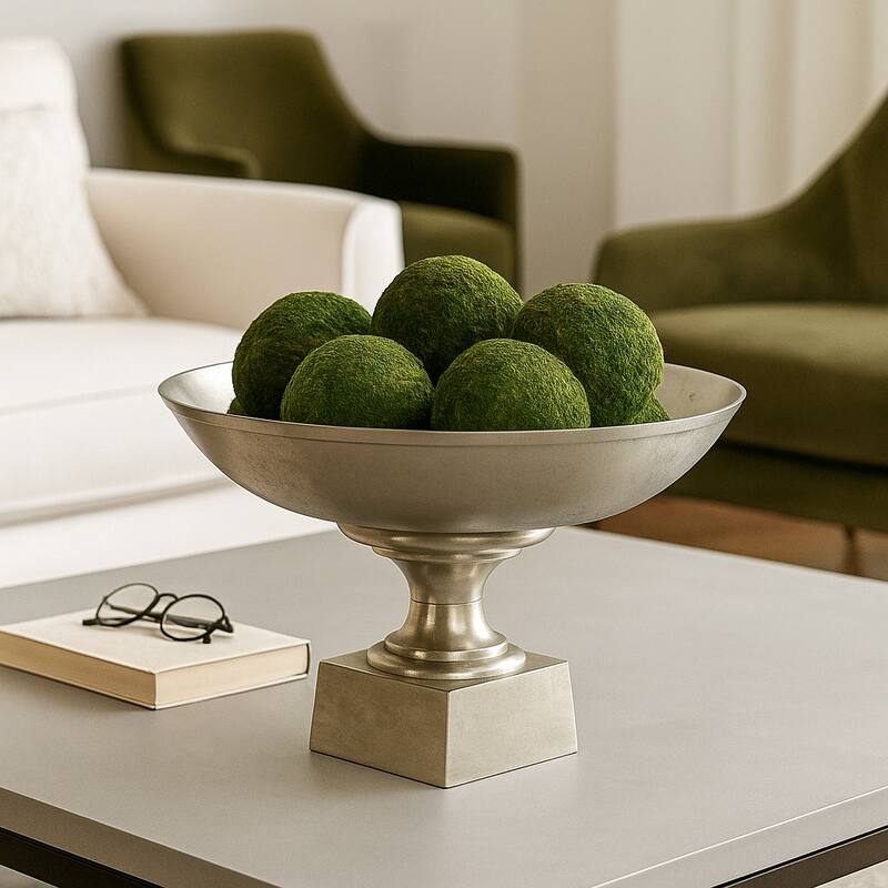 Decorative Metal Bowl on Square Pedestal Base Home Decor - 20" Silver - 20.0"