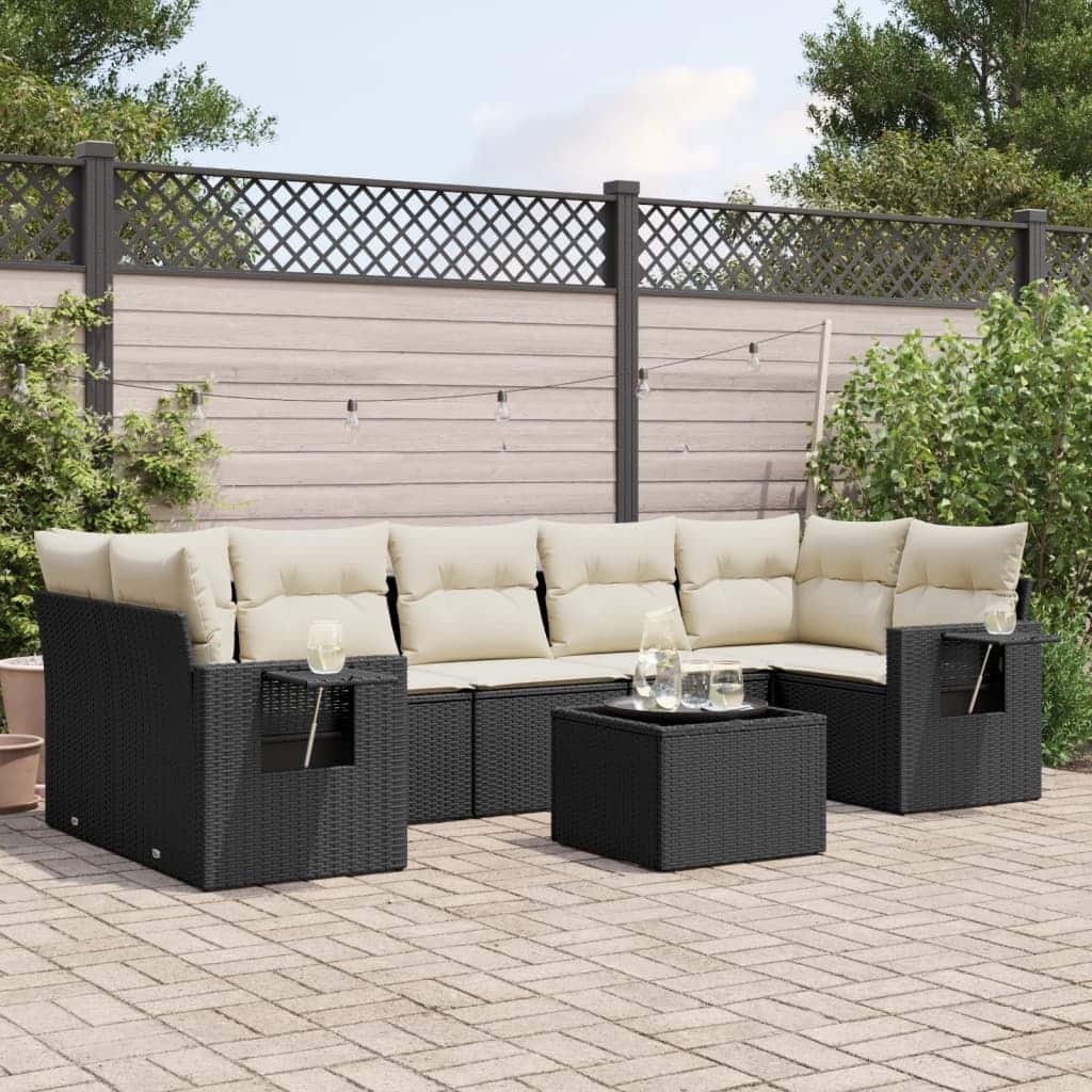 vidaXL Garden Sofa Set Black PE Rattan Large Adjustable Feet - 21.7 x 21.7 x 14.6