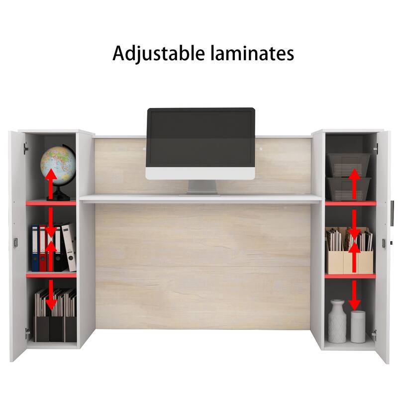 Timechee Rectangular Large Wood Reception Desk 2 Cabinet SecretaryWork