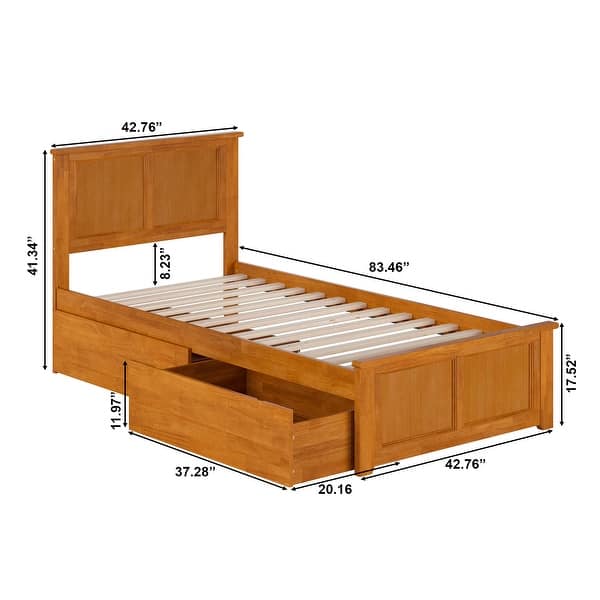 dimension image slide 6 of 11, Madison Platform Bed with Matching Footboard with Storage Drawers