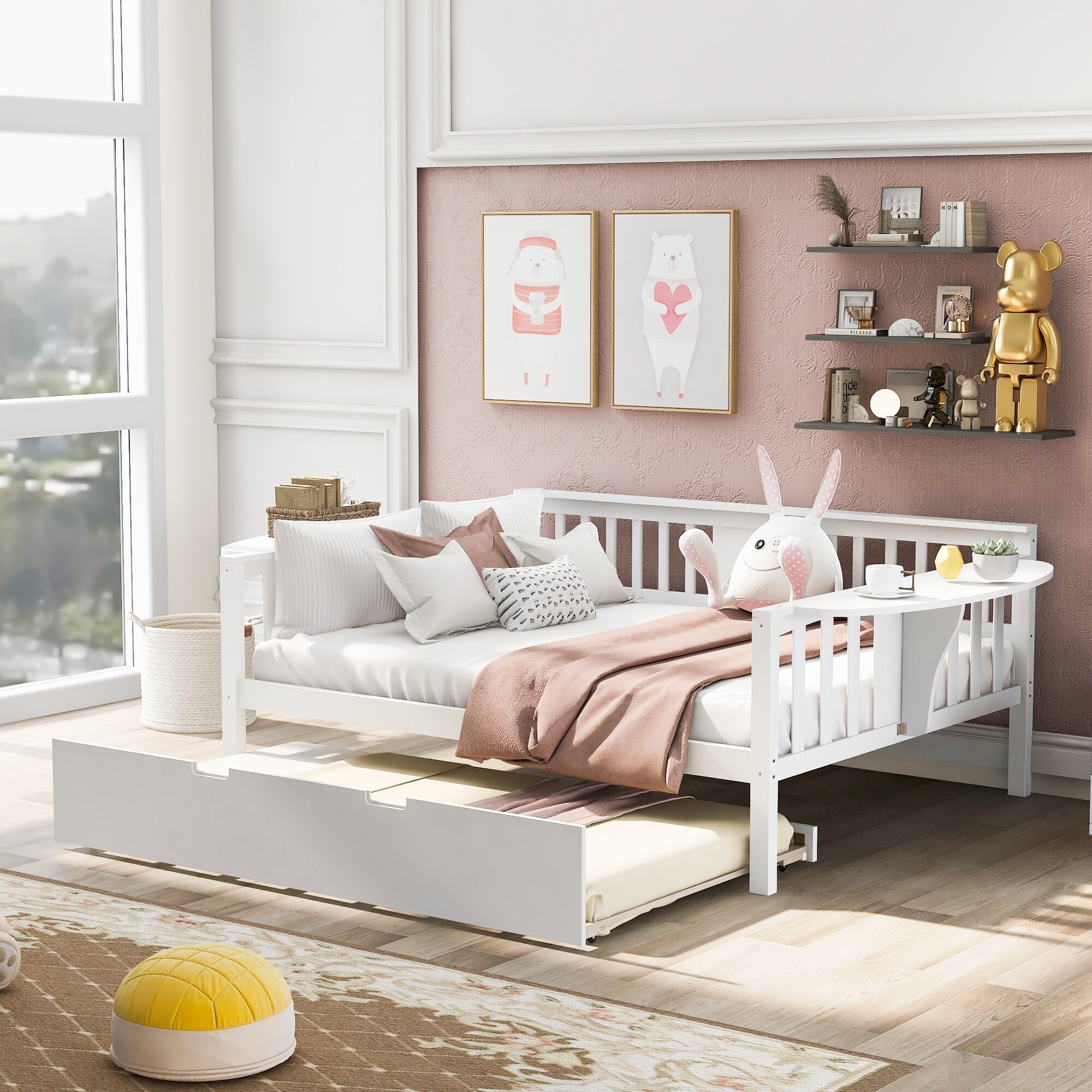 Sturdy Solid Pine Full Size Daybed with Twin Size Trundle Multi