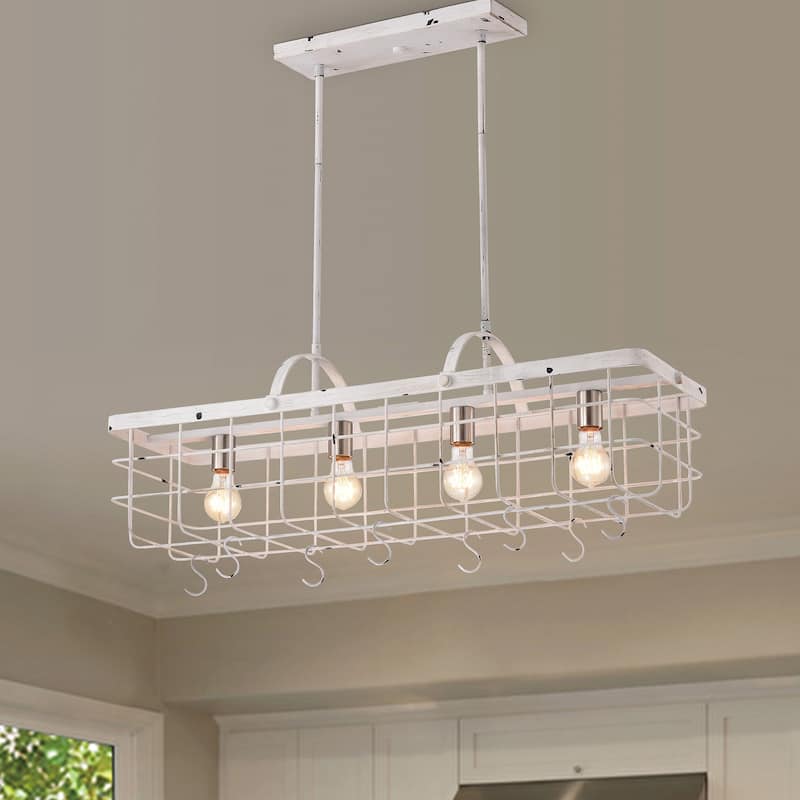 Antique White 4-light Lantern Kitchen Island Chandelier