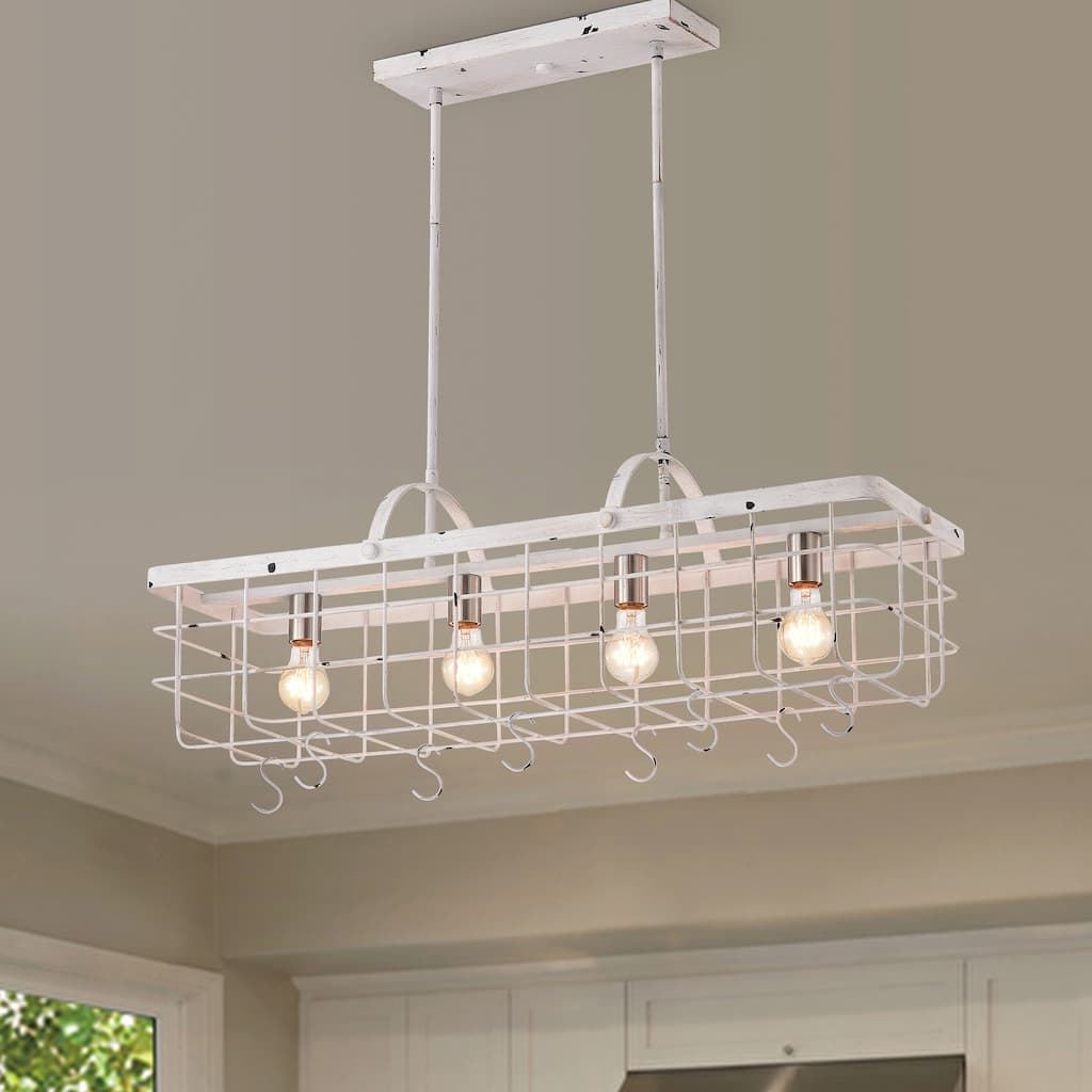 Antique White 4-light Lantern Kitchen Island Chandelier