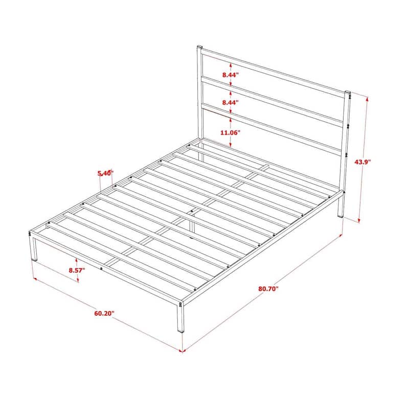 Queen Size Platform Bed Frame - Modern Bedroom Furniture with Metal Legs - Black Finish