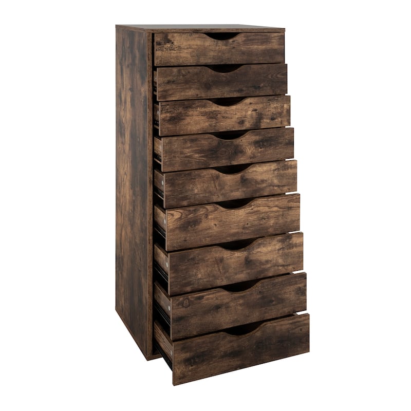 Narrow Wooden 9-Drawer Cabinet with Smooth-Glide Drawers and Top Storage Shelf