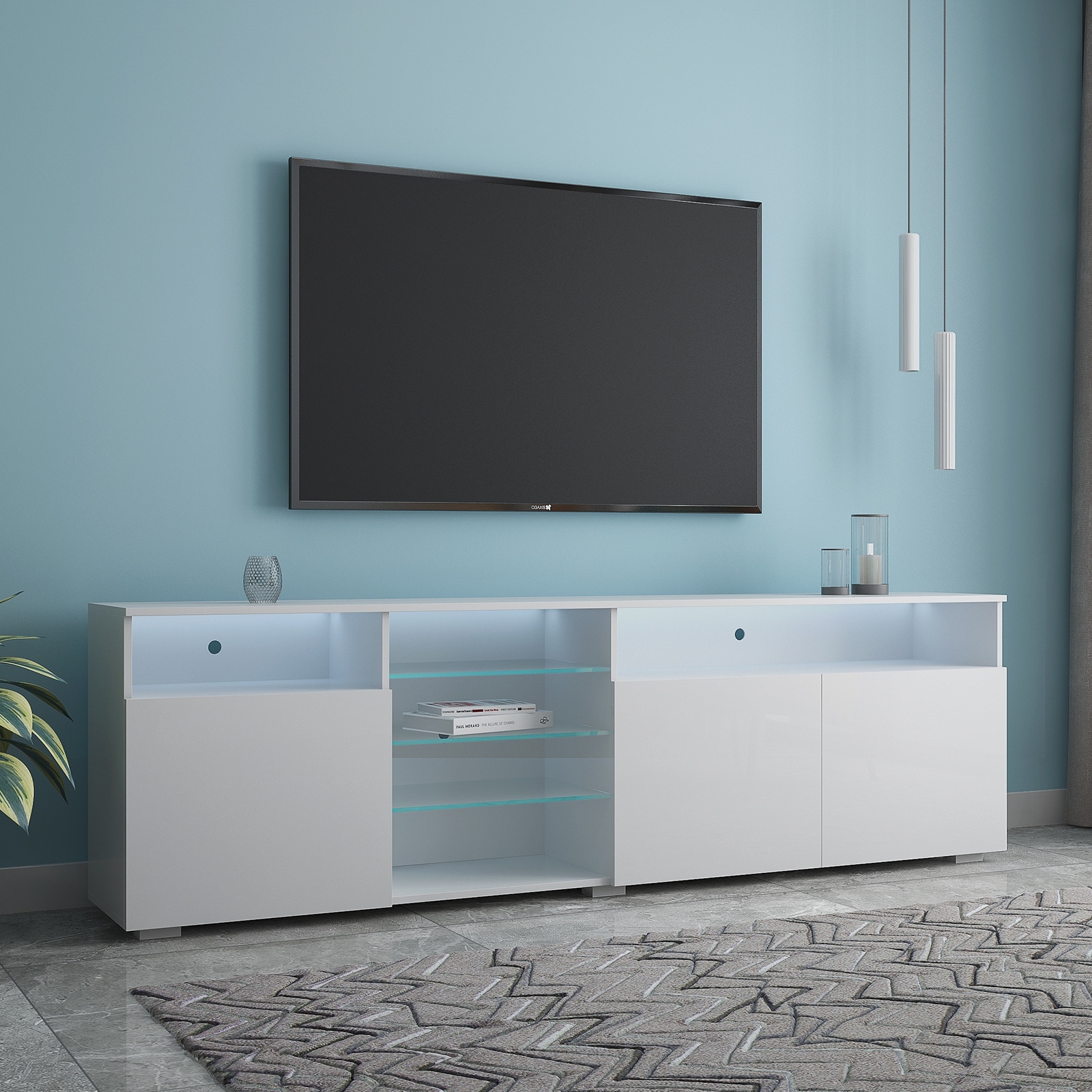 Mecor high gloss tv 2025 stand with led lights