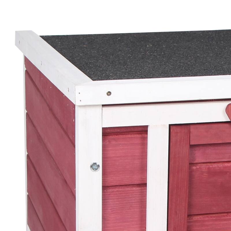 PawHut Small Wooden Rabbit Hutch Bunny Cage Guinea Pig House Dog Cage with Openable & Waterproof Roof, Red