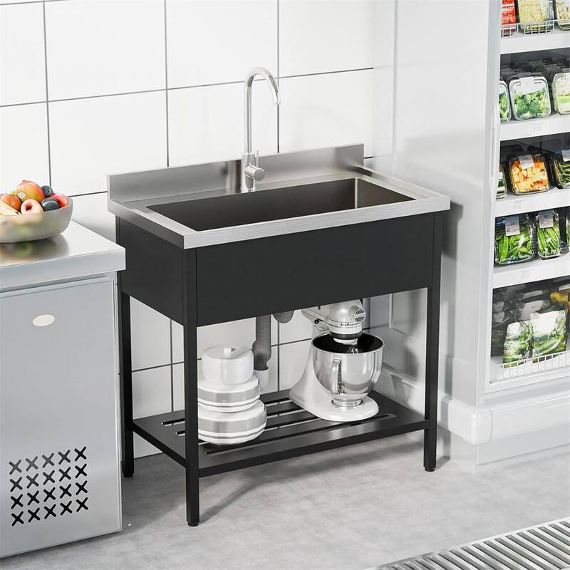 Freestanding Stainless Steel Utility Sink Laundry/Kitchen Sink With Faucet & Legs