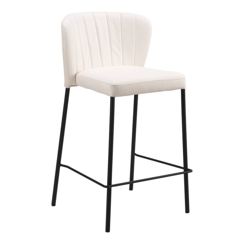 Cream and Black 26-Inch Bar Stools Set of 2 with Faux Leather Full Back Counter Chairs with Footrest - 35”H x 18.9”W x 19.7”D
