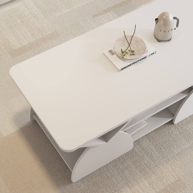 Rectangular Coffee Table for Living Room, Center Table with Storage, 47 Inch Space Saving Modern Coffee Table