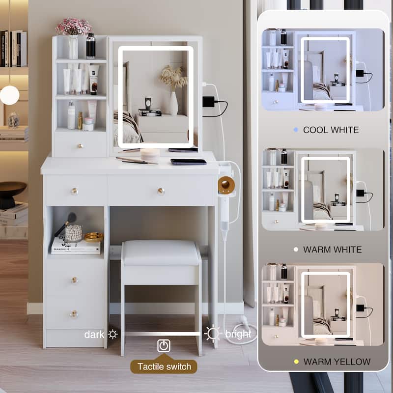 29.2" Compact Left-Drawer Vanity Set with LED Mirror and Power Station