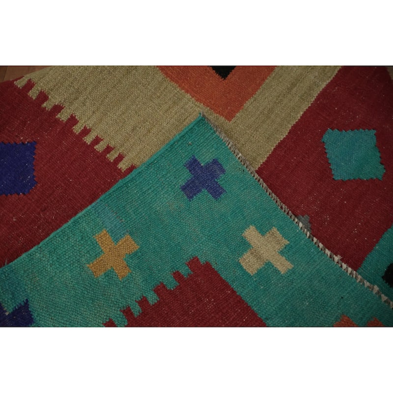 Hand Woven Oriental 100% Wool Carpet Southwestern Modern Multi-Colored Kilim Area Rug - 14' 6'' X 9' 10''