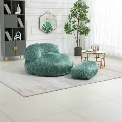 Bean Bag Chair Faux fur Lazy Sofa /Footstool Durable Comfort Lounger High Back Bean Bag Chair Couch for Adults and Kids