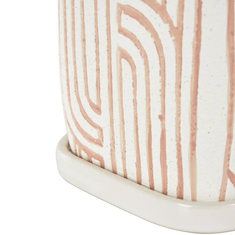 Ceramic Arched Patterned Indoor Outdoor Planter with Attached Saucer - Set of 3 Black, Green or Pink - Roche River Decor