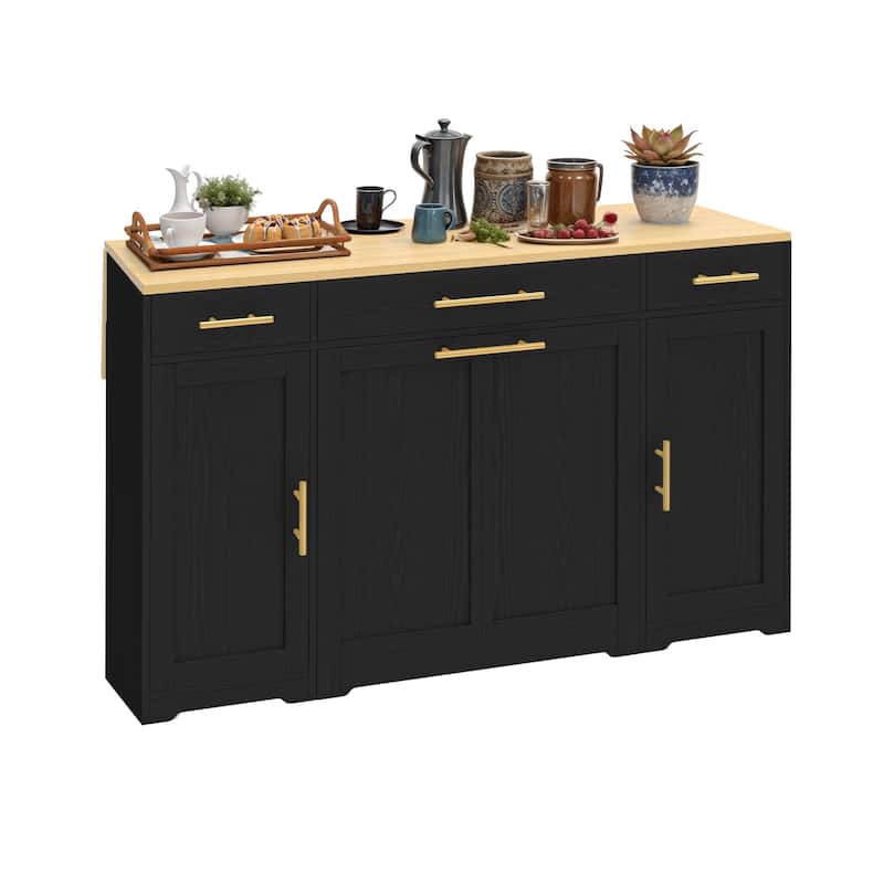 Moasis 55 inch Rolling Kitchen Island with Drop Leaf and Pull Out Garbage Bin Cabinet fits
