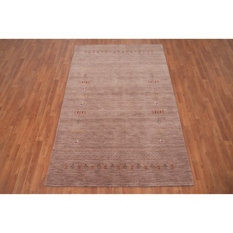 Hand Knotted Oriental 100% Wool Carpet Tribal Animal Pictorial Brown Gabbeh Area Rug - 7' 8'' X 4' 11''