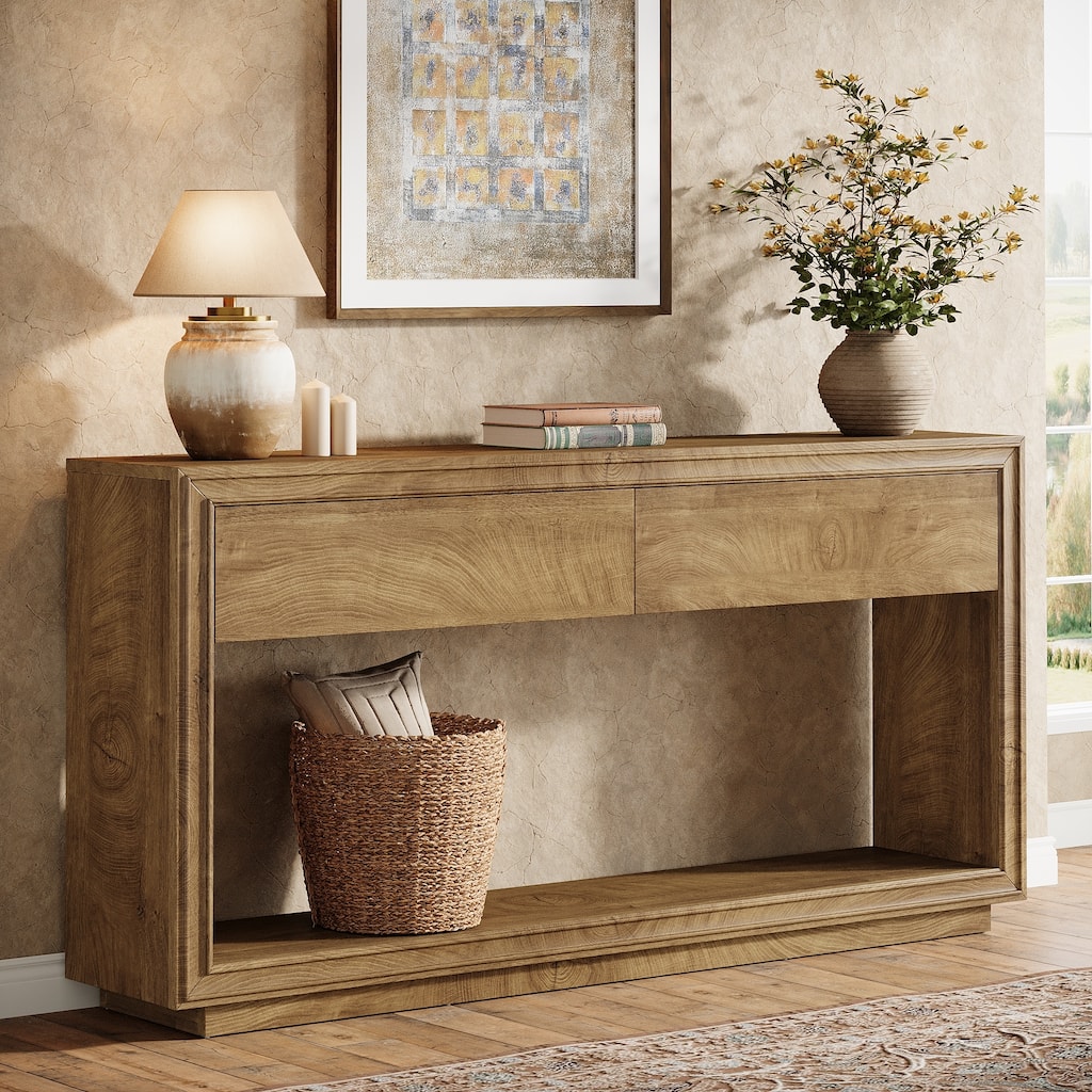 63" Farmhouse Console Table with 2 Drawers for Living Room