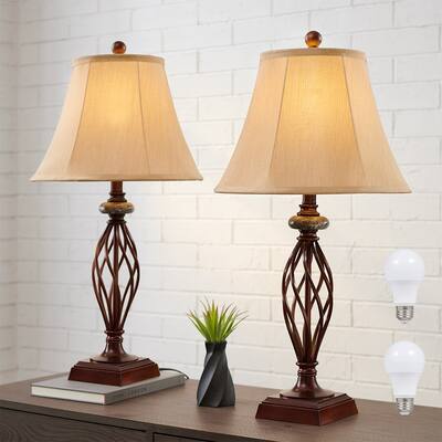 27.5 in. Royal Bronze Table Lamps with Beige Shade, 9.5-Watt LED Bulbs Included (Set of 2) - 2-Pack 27.5"H