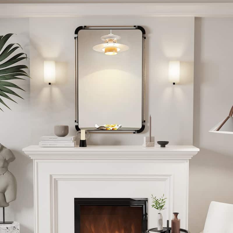 Rustic Metal Frame Accent Wall Mirror Living Room, Hallway - 35.4x23.6 inch