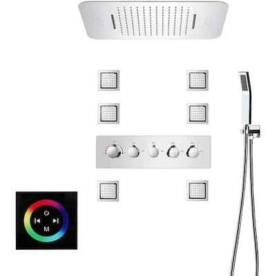 DeerCreek 23" Shower System- LED Music Railfall Waterfall Thermostatic Faucet Jets -CR 1/2 - Chrome