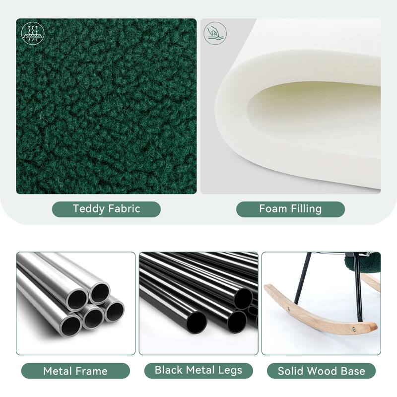 Teddy Fabric Leisure Rocking Chair With Adjustable Footstool