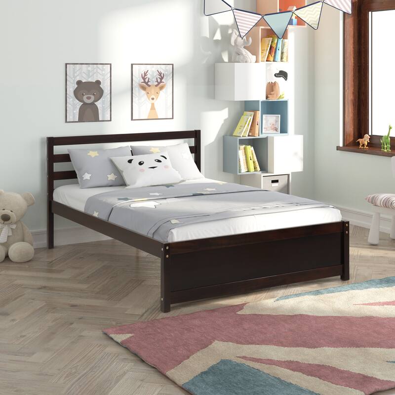 Full Size Wood Platform Bed Frame with Headboard - Espresso