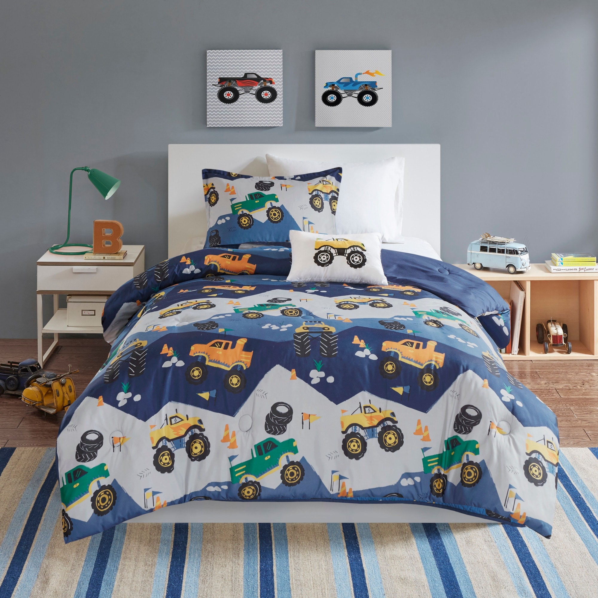 Intelligent Design Kids Nash Monster Truck Blue Comforter Set