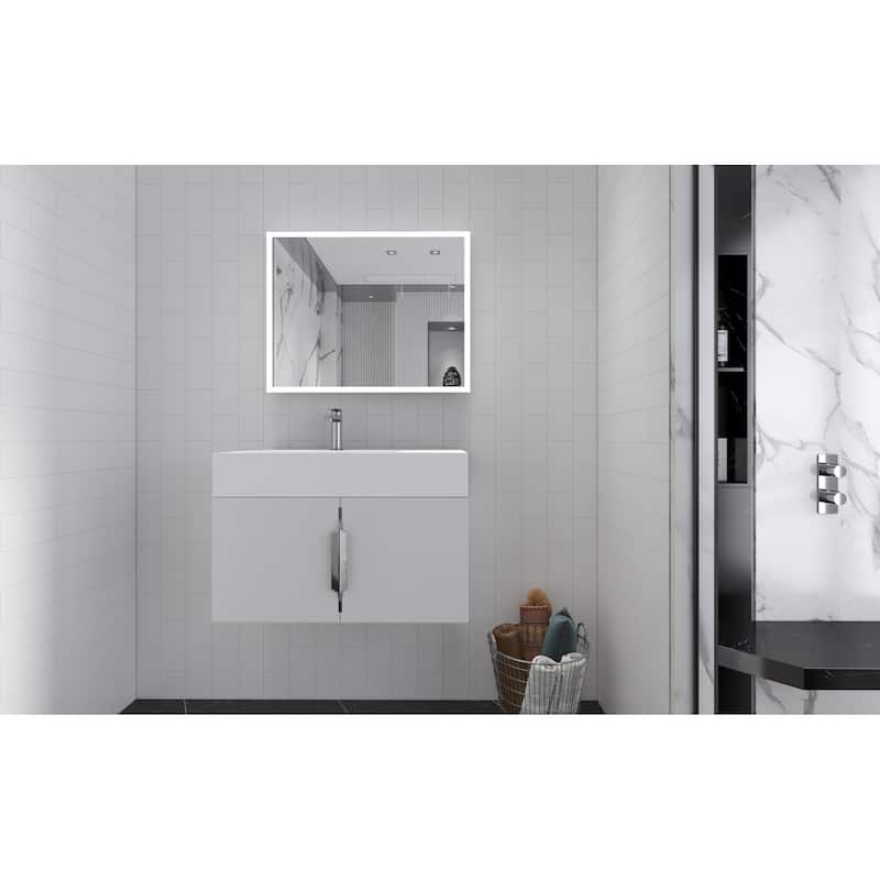 Amazon 30" Wall Mounted Bathroom Left Basin Vanity Set w/ White Top