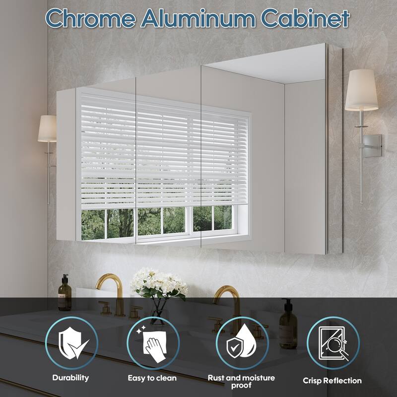 56''/64''W X 30''H Recessed Or Surface Wall Mount Bathroom Medicine Cabinet With Adjustable Glass Shelves