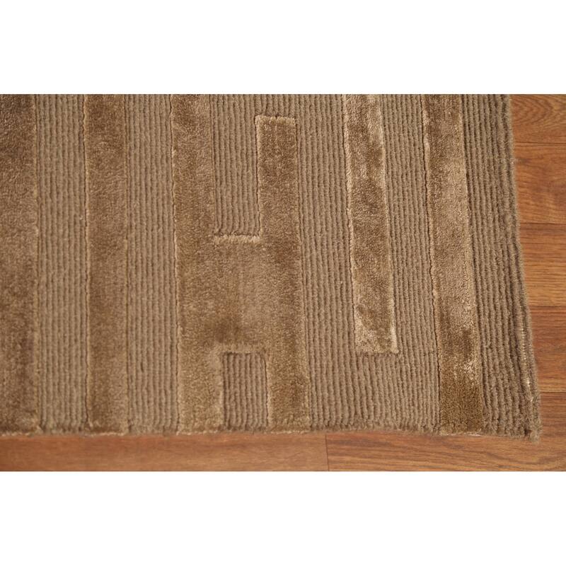 Striped Nepalese Modern Large Area Rug Hand-Knotted Wool Carpet - 10'0" x 13'8"