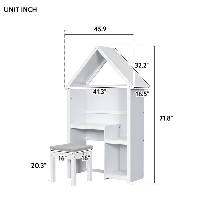 House-Shaped Kids Desk with a Cushion Stool