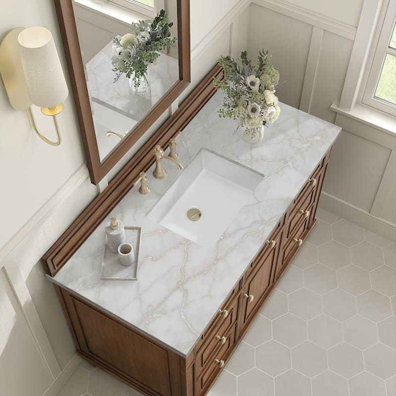 James Martin Vanities Lorelai 48" Single Vanity, Mid-Century Walnut - Victorian Silver.