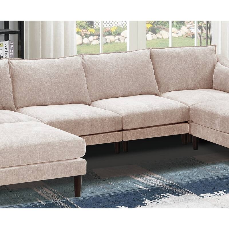 6pcs Pink Fabric U-Shaped Modular Sectional Set, 120x60x31 inches, 200 pounds