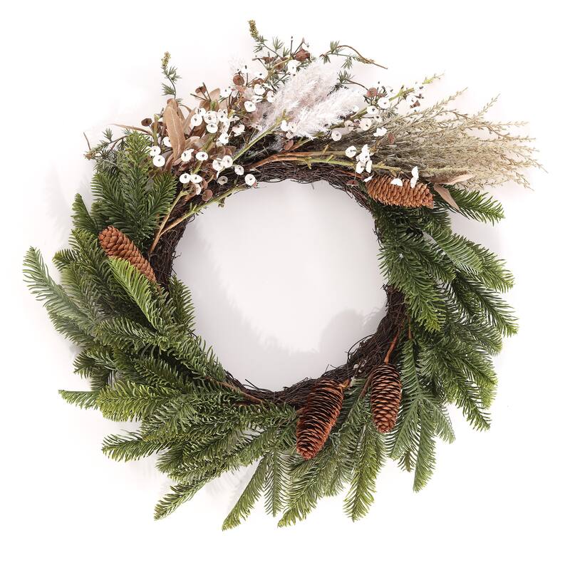 SAFAVIEH Faux 21 Inch Pine & Olive Leaf Wreath - Green/White - 21" W x 21" D x 2" H